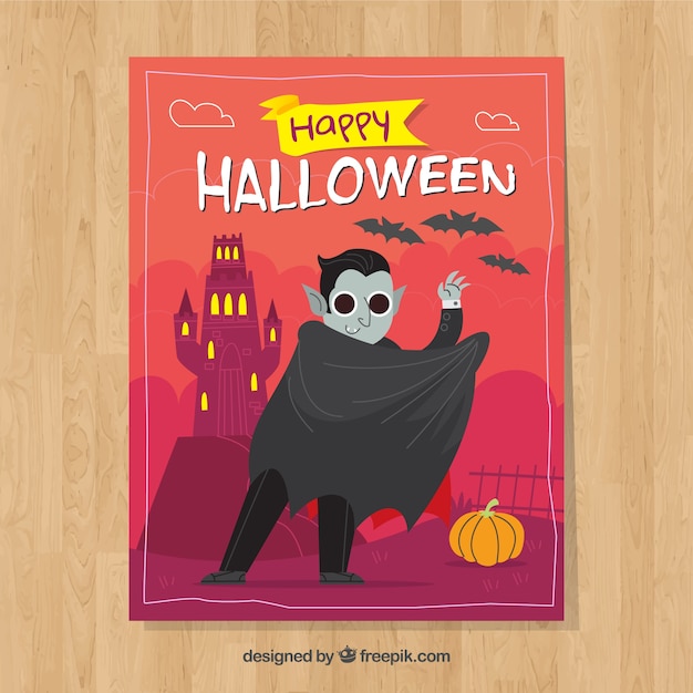 Halloween card with funny vampire