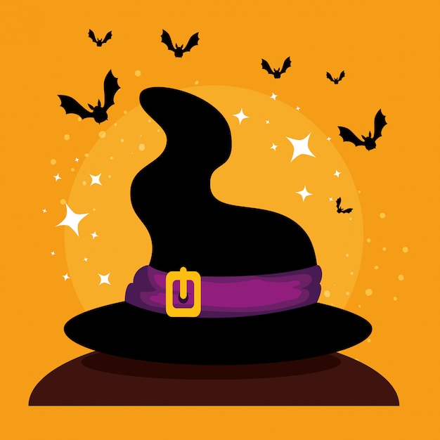 Free vector halloween card with witch hat