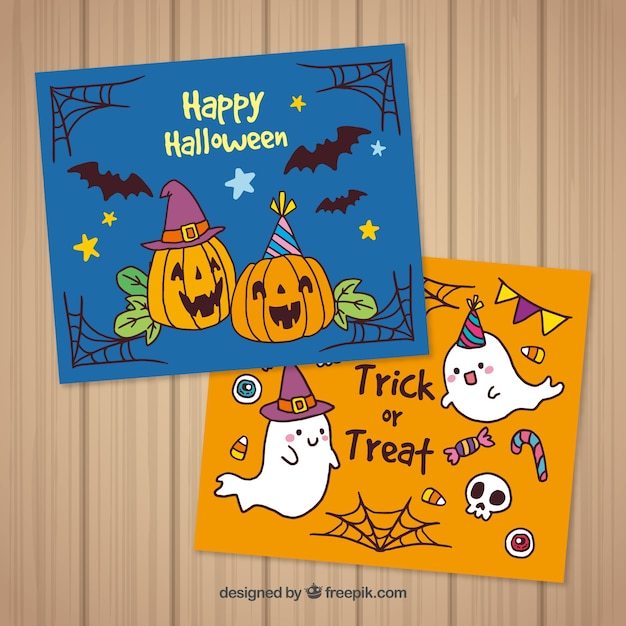 Halloween cards with pumpkins and ghosts