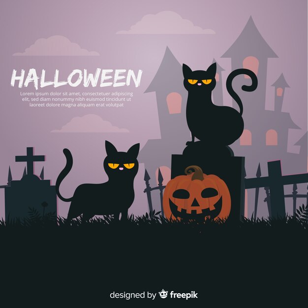 Halloween cat background in flat design