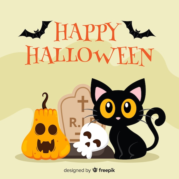 Halloween cat background in flat design