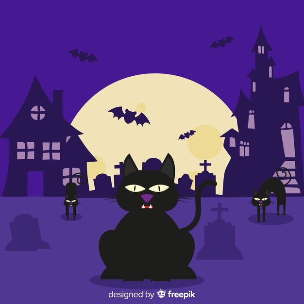 Halloween cat background in flat design