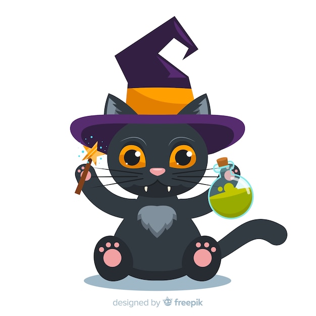 Free vector halloween cat background in flat design