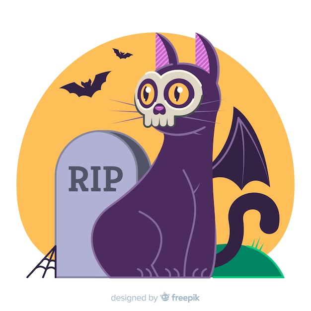 Halloween cat background in flat design