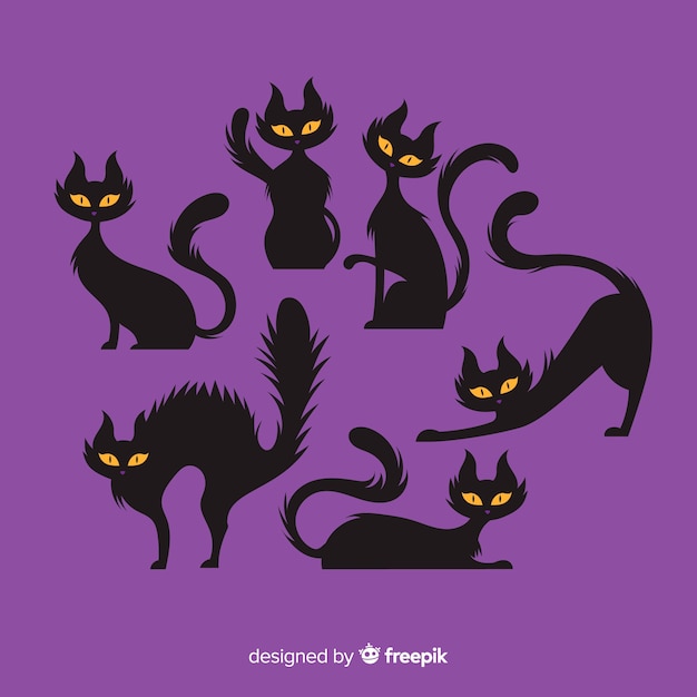 Free Vector halloween cat collection with flat design