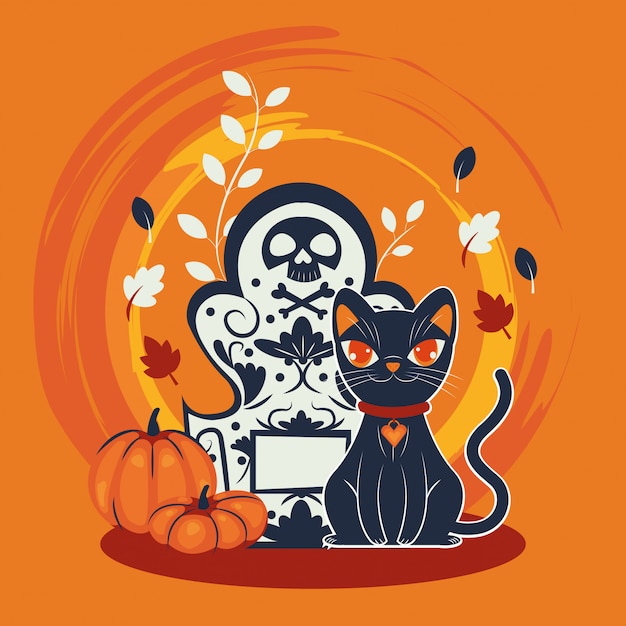 Free Vector halloween cat disguised character in cemetery