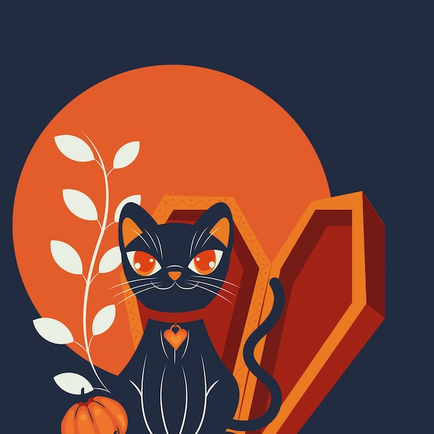 Free Vector halloween cat disguised character scene