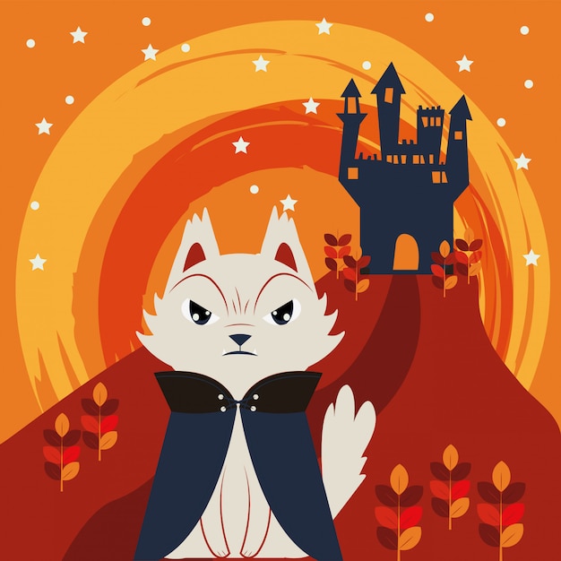 Free Vector halloween cat disguised of dracula character