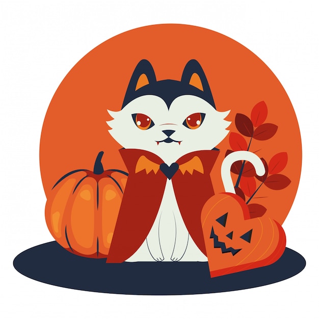 Free Vector halloween cat disguised of dracula character