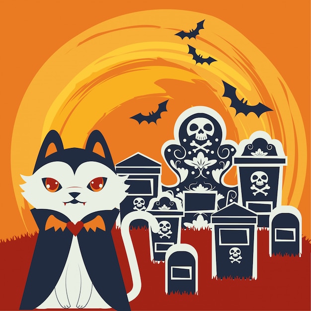 Free Vector halloween cat disguised of dracula character