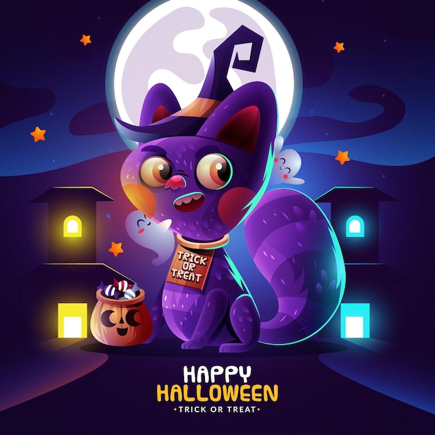 Halloween cat in flat design