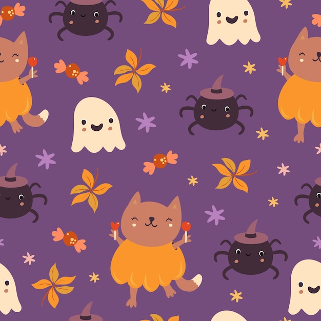 Halloween cat and ghost pattern