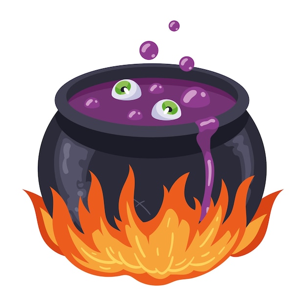 halloween cauldron with eyeball illustration isolated