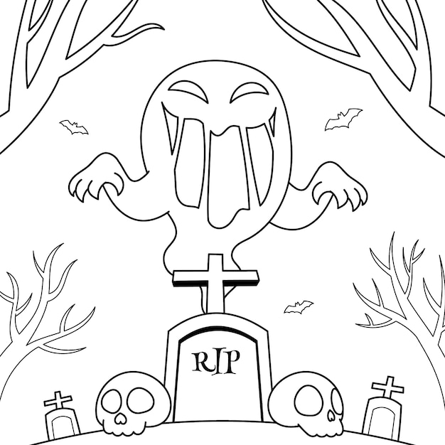 Halloween celebration coloring page illustration