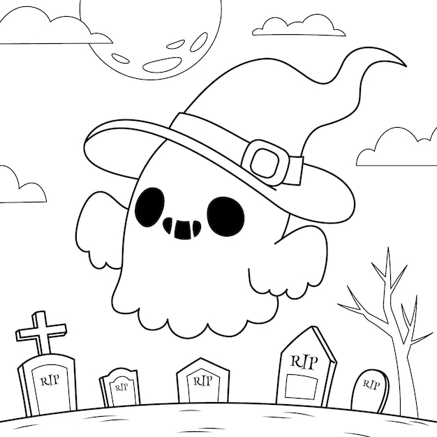 Free Vector halloween celebration coloring page illustration