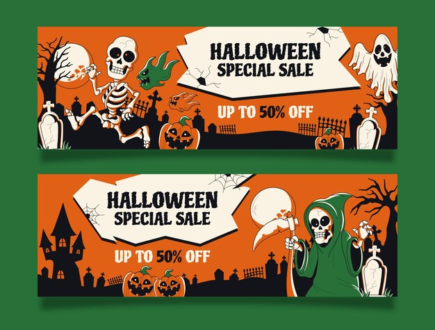 Halloween celebration horizontal banners set