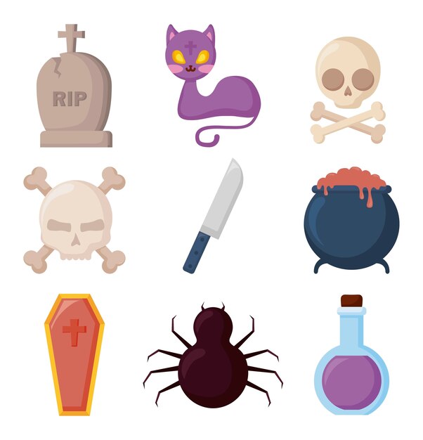 Halloween celebration set icons