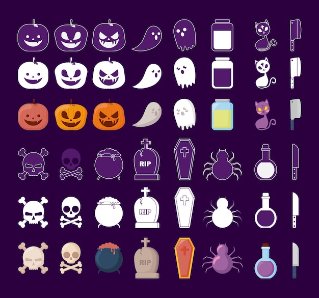 Halloween celebration set icons