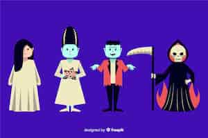 Free vector halloween character collection flat design