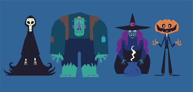 Halloween character collection in flat design