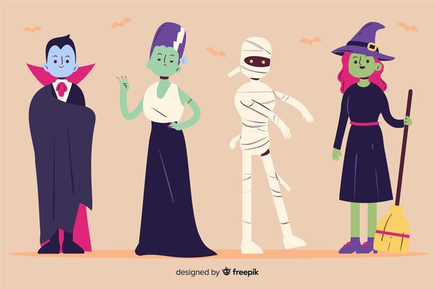 Halloween character collection in hand drawn