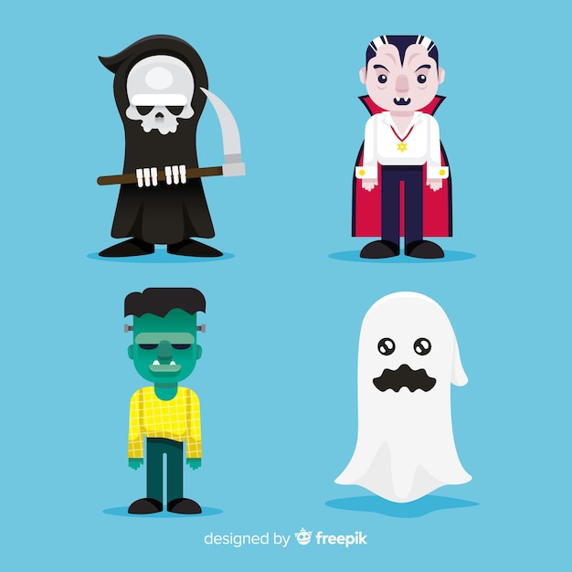 Free vector halloween character set in cartoon style