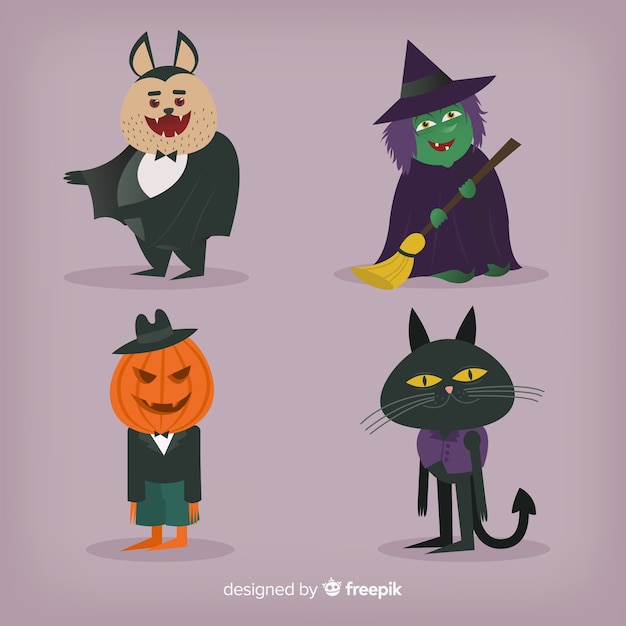 Free vector halloween characters collection in different poses