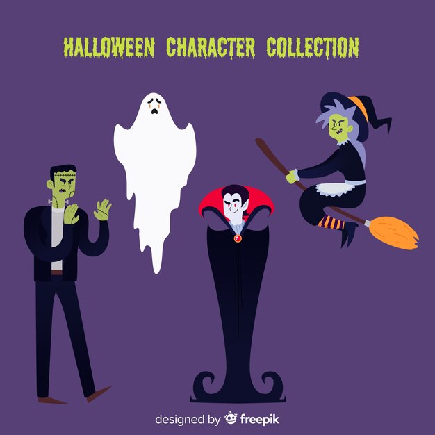 Halloween characters collection in flat design