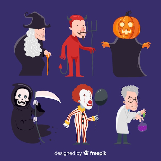 Halloween characters collection in flat design