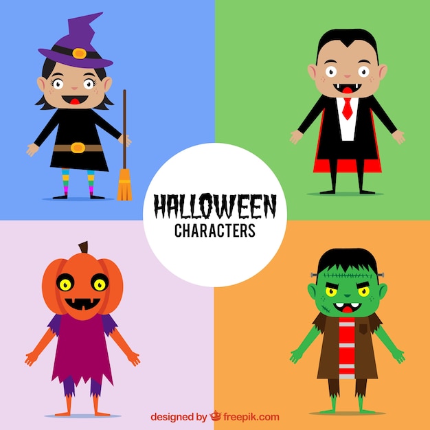 Halloween characters in flat style