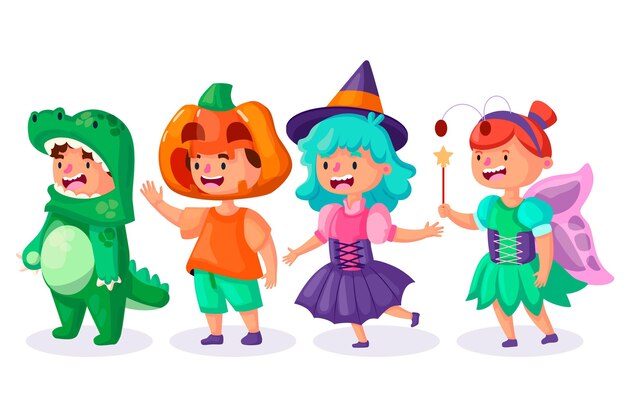 Halloween child collection flat design