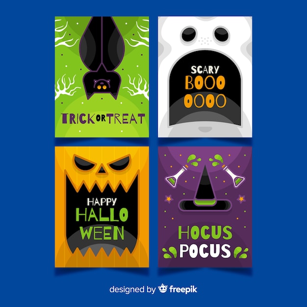 Free vector halloween creatures close-up card collection