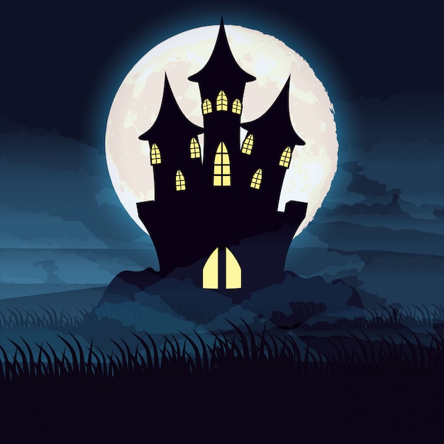 Halloween dark night with castle scene