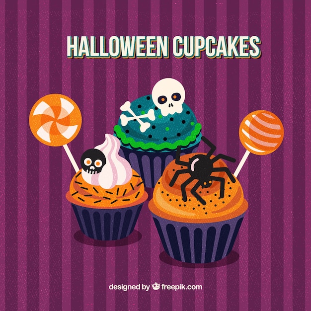 Free Vector halloween decorated cupcakes