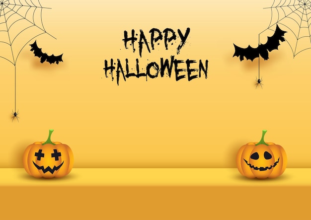 Halloween display background with pumpkins, spiders and bats