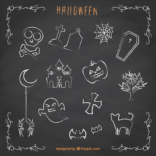 Halloween doodles on chalkboard