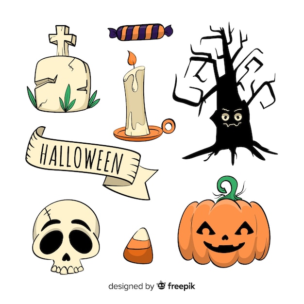 Free Vector halloween element collection hand drawn