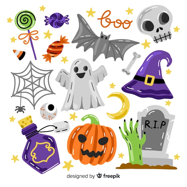 Halloween element collection with spooky accessories