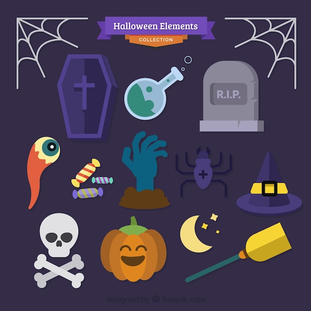 Free Vector halloween elements collection in flat design