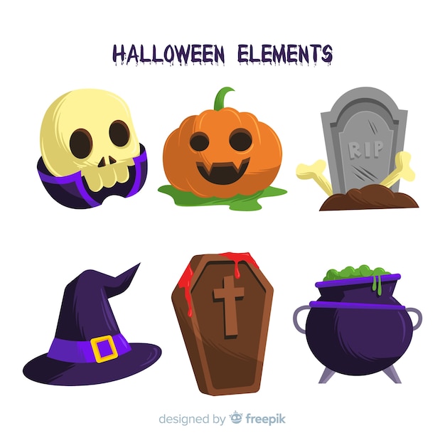 Halloween elements collection in flat design