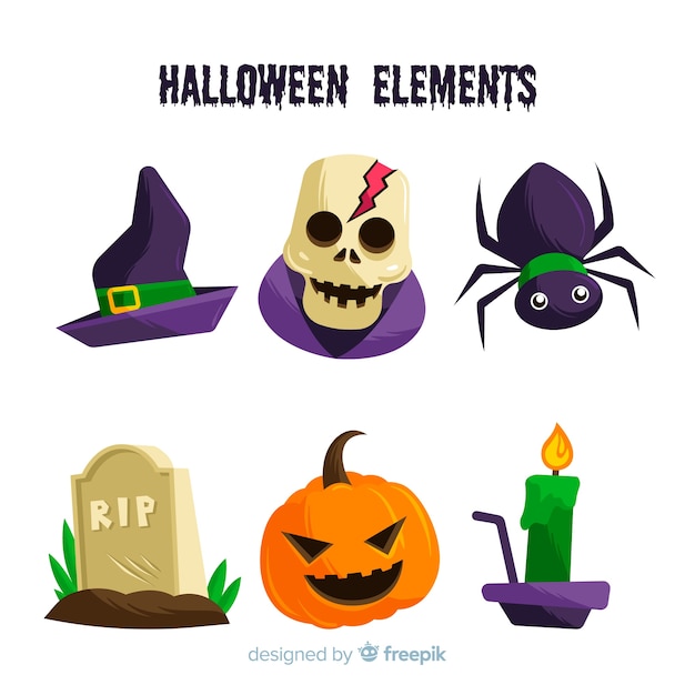 Halloween elements collection in flat design