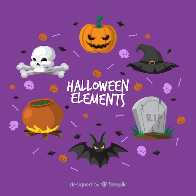 Halloween elements collection in flat design