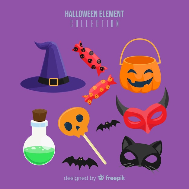 Halloween elements collection in flat design