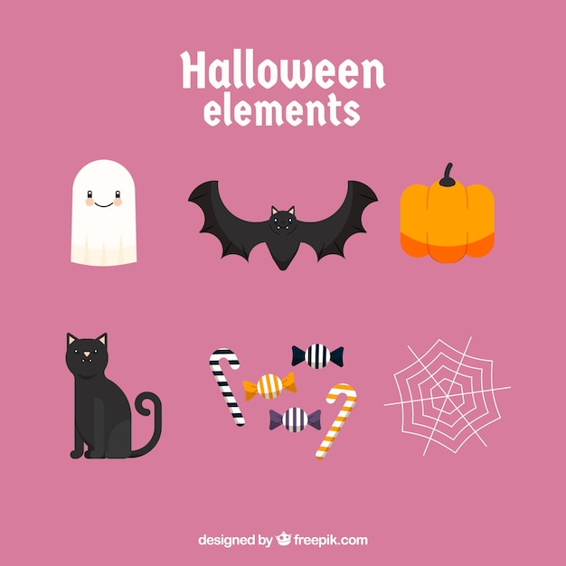 Free Vector halloween elements collection in flat design