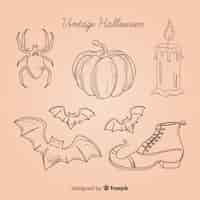 Free vector halloween elements collection in hand drawn style