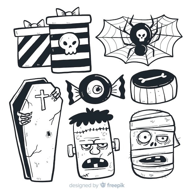 Free Vector halloween elements collection in hand drawn style