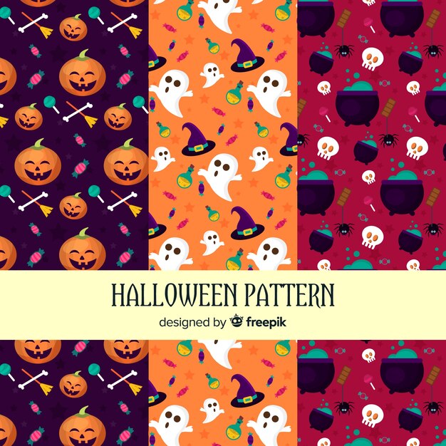 Halloween elements pattern collection in flat design