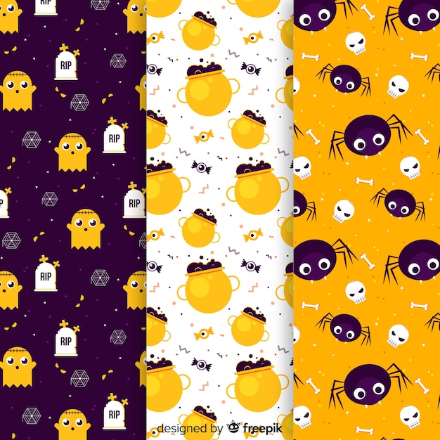 Free vector halloween elements pattern collection flat design