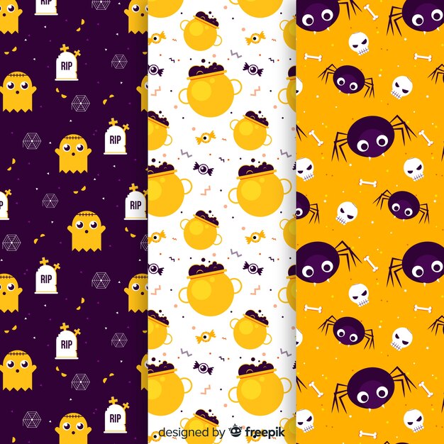 Halloween elements pattern collection flat design