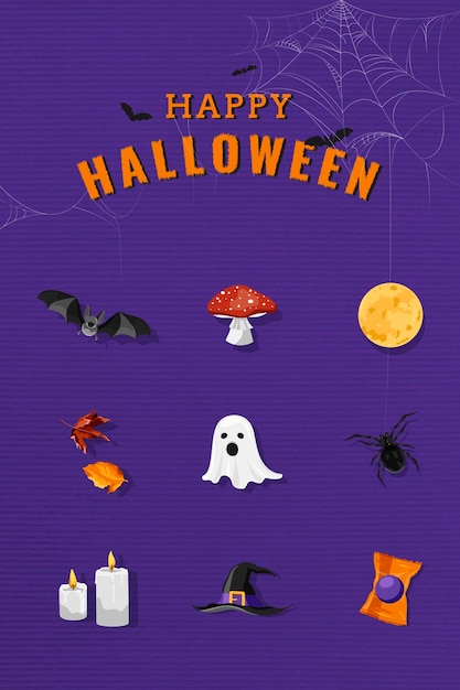 Free Vector halloween elements set on purple background vector